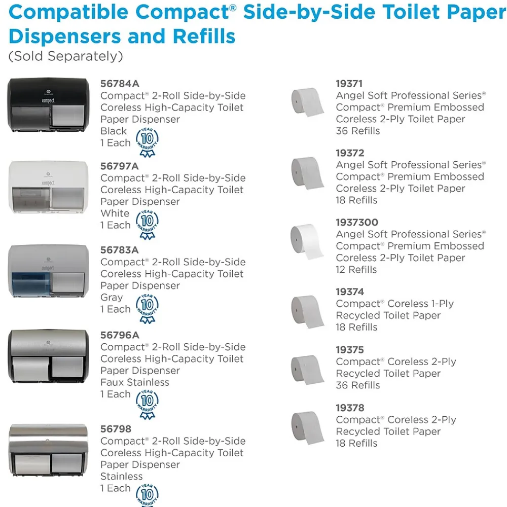 Compact 2-Roll Side-by-Side Coreless Toilet Paper Dispenser by GP PRO, Faux Stainless, (56796A)<Georgia-Pacific Discount