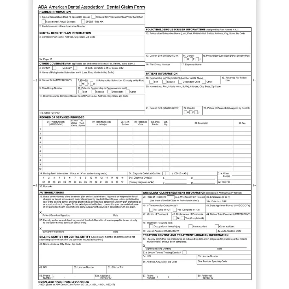 Medical Forms*ComplyRight 2024 ADA Dental Claim Forms, 500 Forms/Pack (20241500)