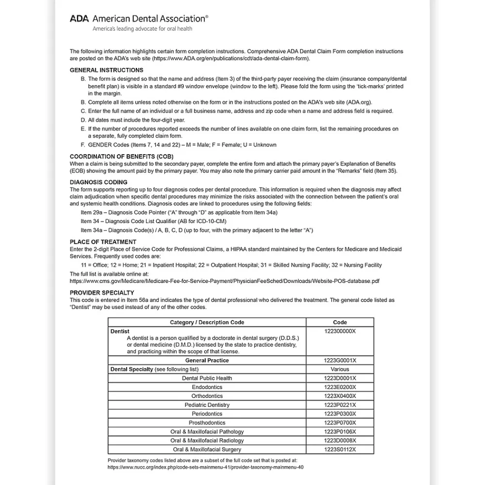 Medical Forms*ComplyRight 2024 ADA Dental Claim Forms, 500 Forms/Pack (20241500)