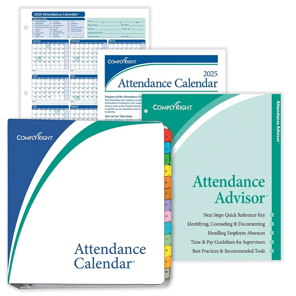 Hr Forms*ComplyRight 2025 Attendance Calendar Set, 25 Forms/Pack (A1411W16PK25)