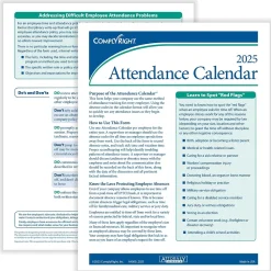 Hr Forms*ComplyRight 2025 Attendance Calendar Card, 50 Forms/Pack (A4000W50)