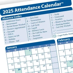 Hr Forms*ComplyRight 2025 Attendance Calendar Card, 25 Forms/Pack (A4000W25)