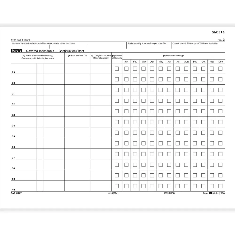 Tax Forms*ComplyRight 2024 1095-B Tax Form, 1-Part, White/Black, 25/Pack (1095BIRSC25)
