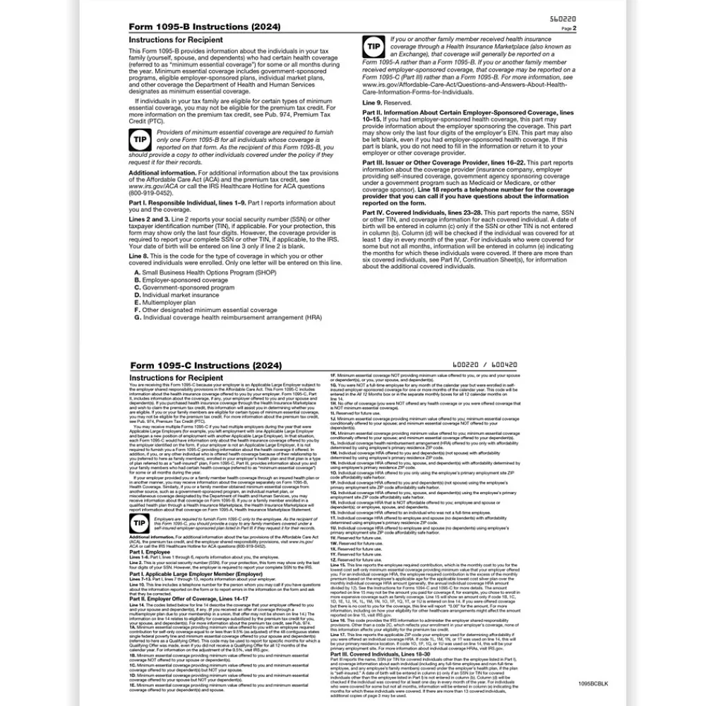 Tax Forms*ComplyRight 2024 1095-B Tax Form, 1-Part, 2-Up, 500/Pack (1095BCBLK500)
