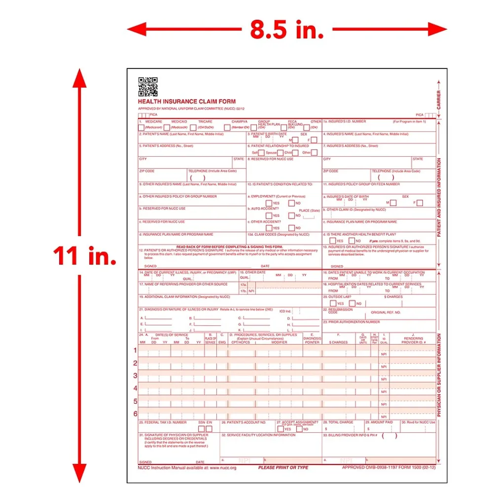 Medical Forms*TFP ComplyRight CMS-1500 Health Insurance Claim Forms (02/12), 8-1/2" x 11", Box of 1,000 (CMS12LC1)