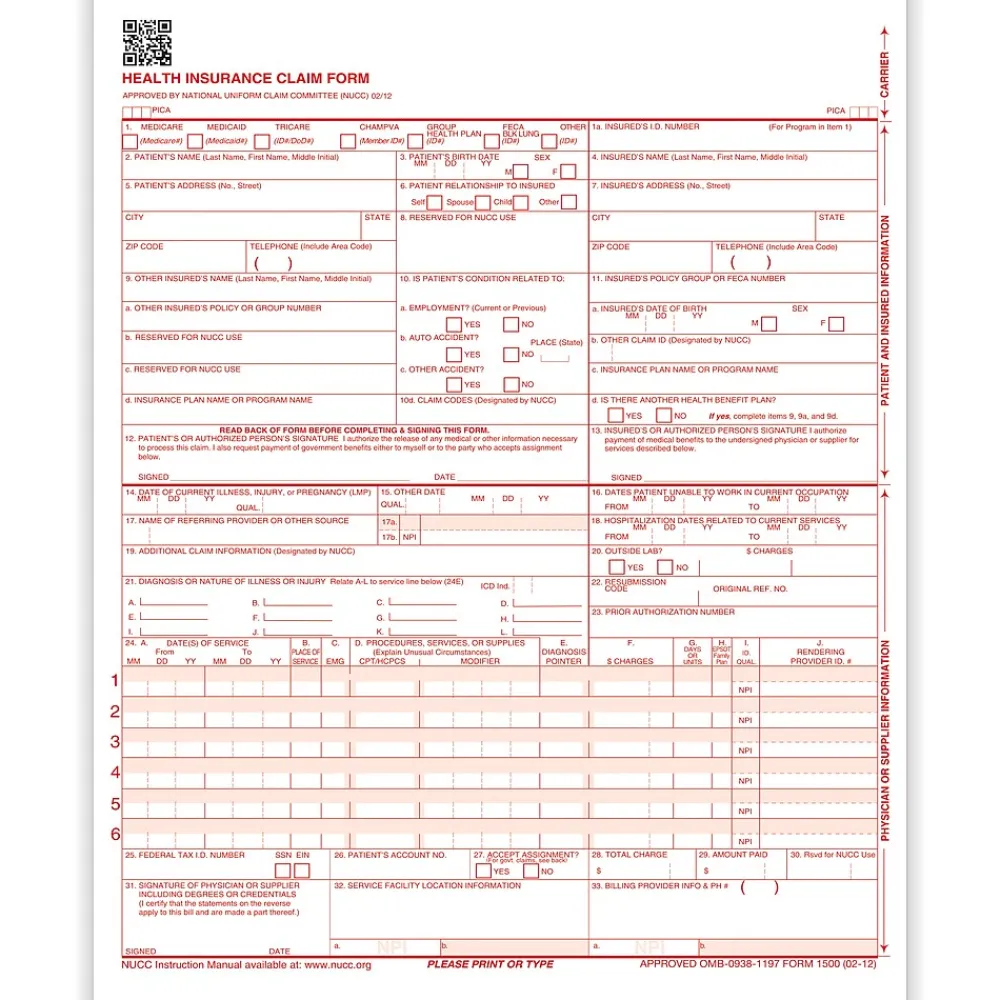 Medical Forms*TFP ComplyRight CMS-1500 Health Insurance Claim Forms (02/12), 8-1/2" x 11", Pack of 250 (CMS12LC250)