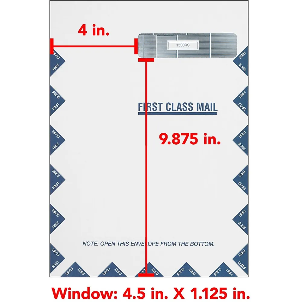 Outlet ComplyRight CMS-1500 Self Seal Security Tinted Window Envelope 9" x 12 1/2", White/Blue, 100/Pack (1500RS)
