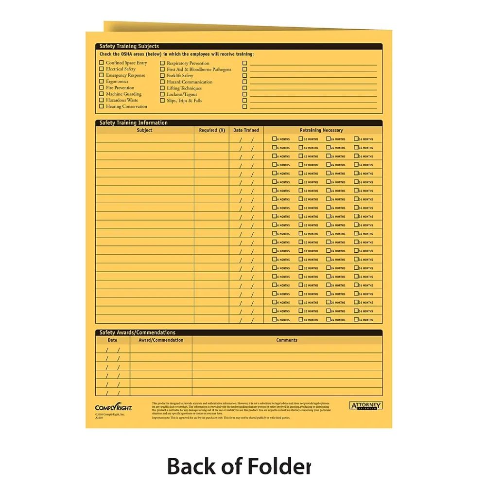 Hr Forms*ComplyRight ™ Employee Safety and Training Records Folder, Pack of 25 (A2210)