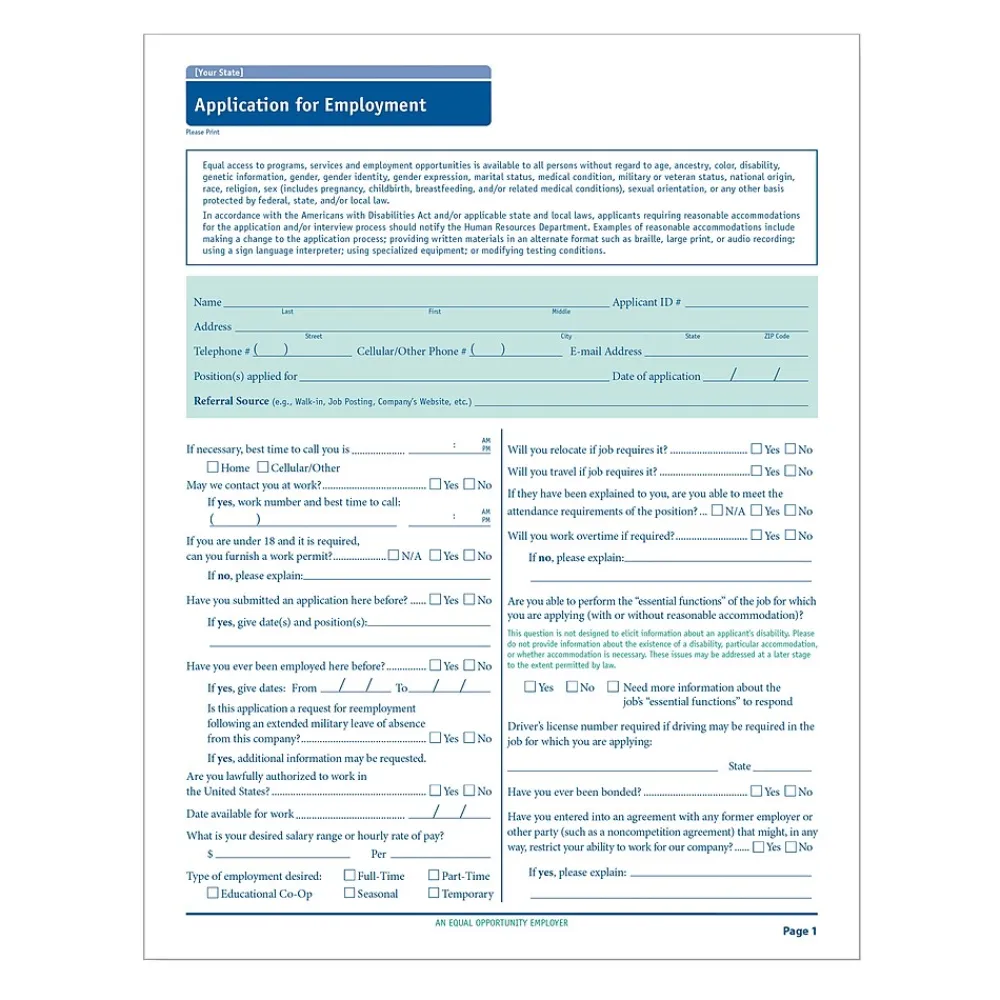 Hr Forms*ComplyRight ™ New York Job Application, Pack of 50 (A2179NY)