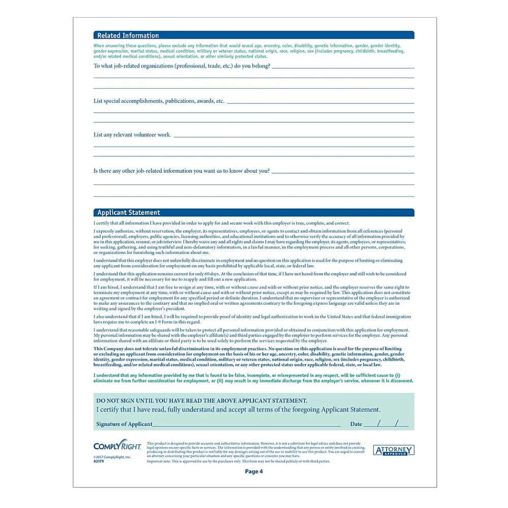 Hr Forms*ComplyRight ™ New York Job Application, Pack of 50 (A2179NY)