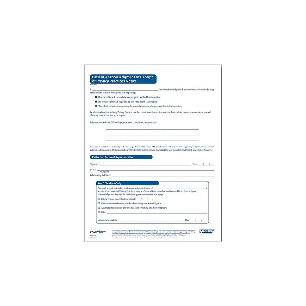Medical Forms*ComplyRight Patient Acknowledgment of Receipt of Privacy Practices Notice (A1354)