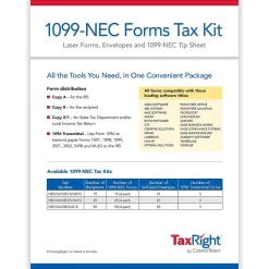 Tax Forms*ComplyRight TaxRight 2024 1099-NEC Tax Form Tax Forms, Envelopes & TipSheet, 4-Part, 50/Pack (NECSC6103E)