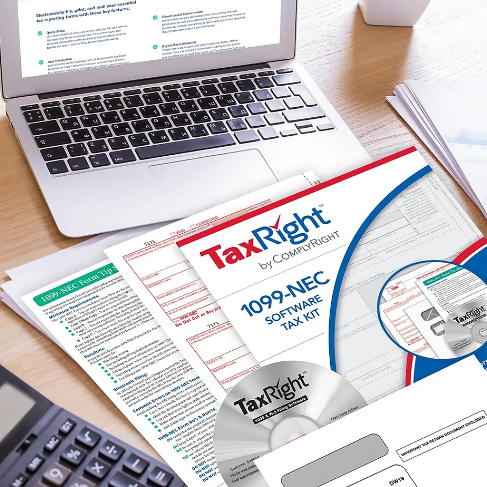 Tax Forms*ComplyRight TaxRight 2024 1099-NEC Tax Form Tax Forms, Envelopes, TipSheet & Software, 4-Part, 50/Pack (NECSC6103ES)