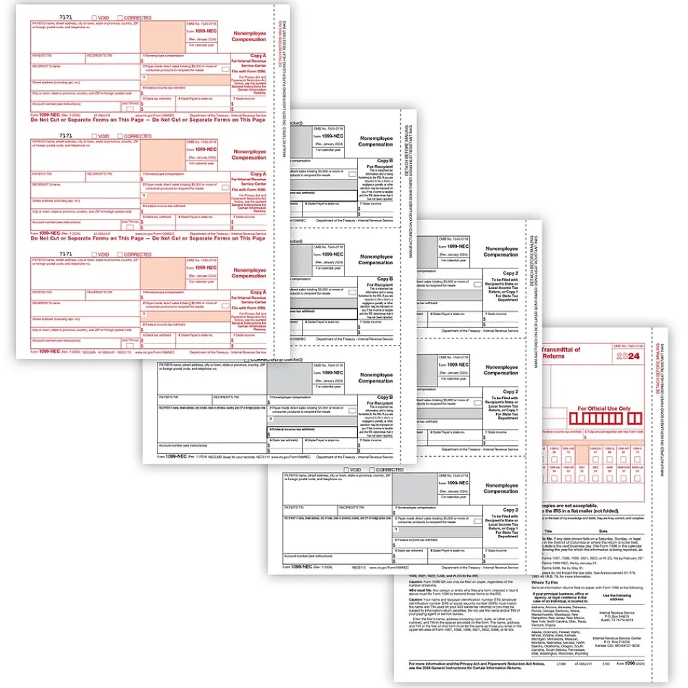 Tax Forms*ComplyRight TaxRight 2024 1099-NEC Tax Form Tax Forms, Envelopes & TipSheet, 4-Part, 15/Pack (NECSC6103E15)