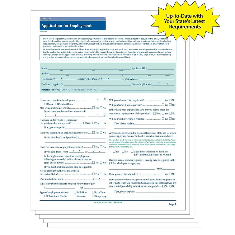 Hr Forms*ComplyRight ™ Utah Job Application, Pack of 50 (A2179UT)