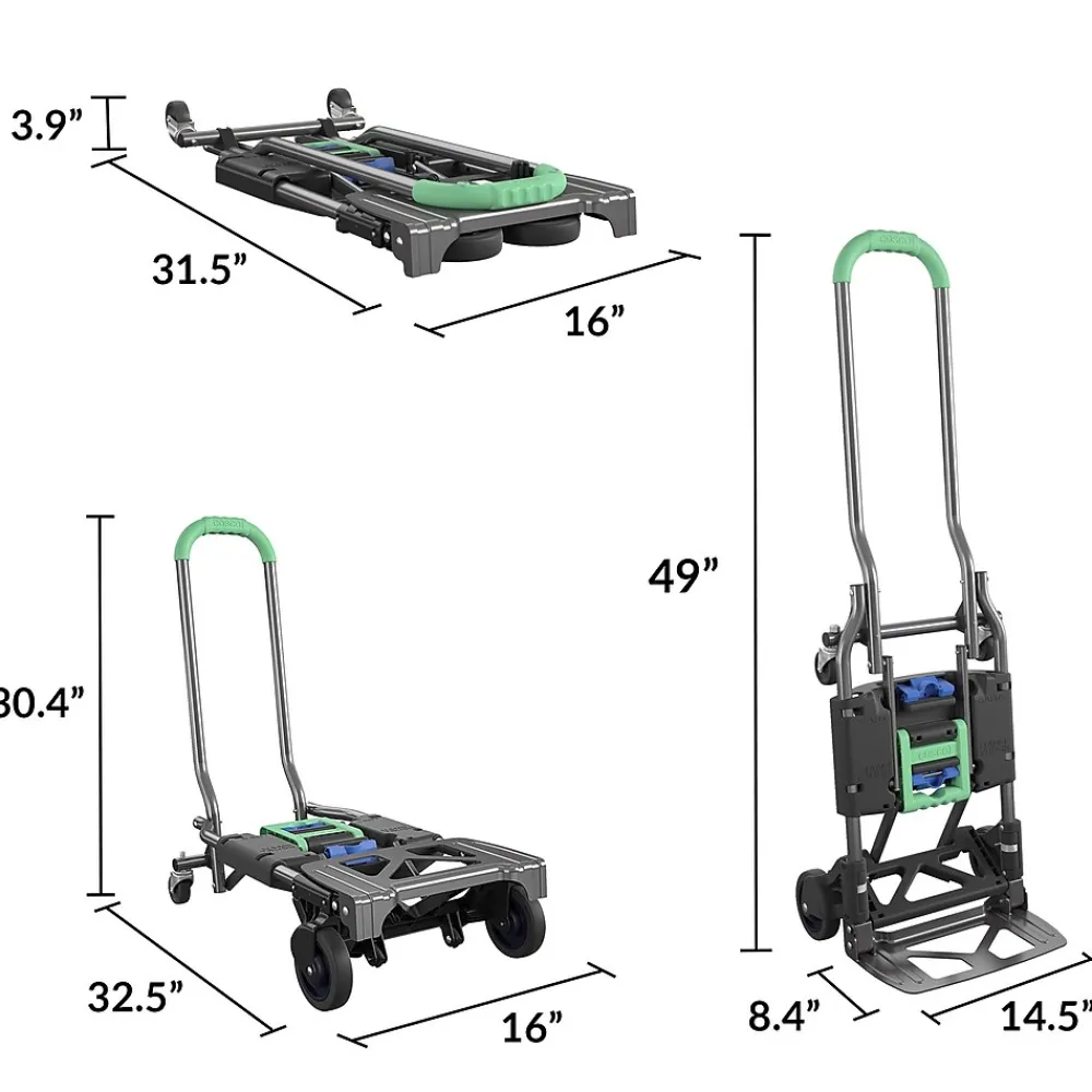 Cosco Shifter Convertible Hand Truck, 300 lb. Capacity, Black/Green (12222PBG1E)