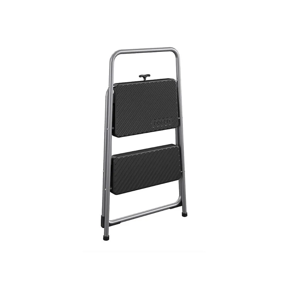 Cosco 2-Step Folding Steel Step Stool, 200 lb Capacity, 28.13" Working Height, Cool Gray (11137PBL1E)