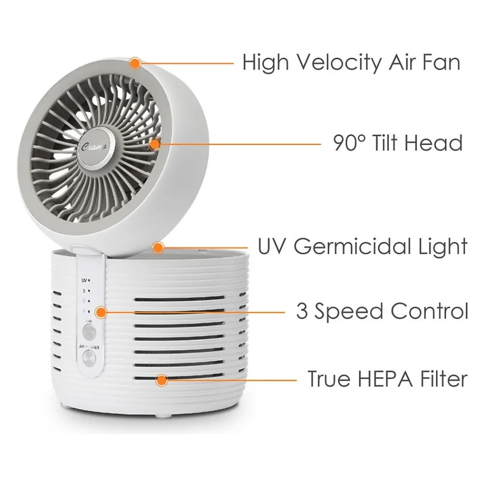 Crane True HEPA Tabletop Air Purifier, 3-Speed, White (EE-5073)