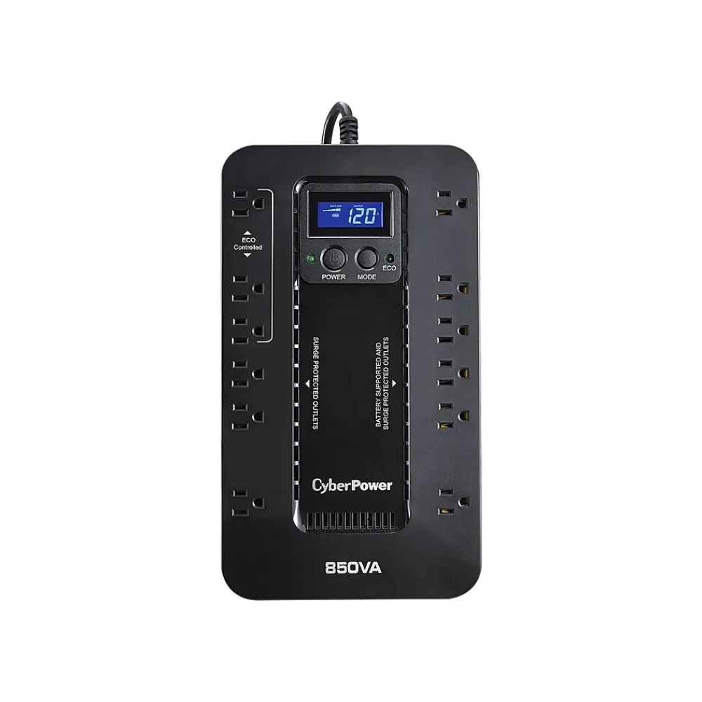 CyberPower Ecologic Series 850VA 12-Outlet UPS, Black (EC850LCD)