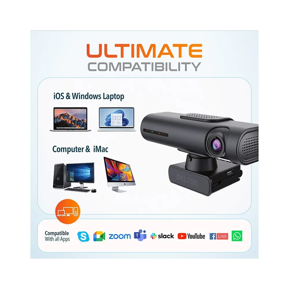 Best Delton AIC60 UHD 4K Face Tracking and Gesture Controls Webcam, 8.3 Megapixels, Black, (DCAIC60)