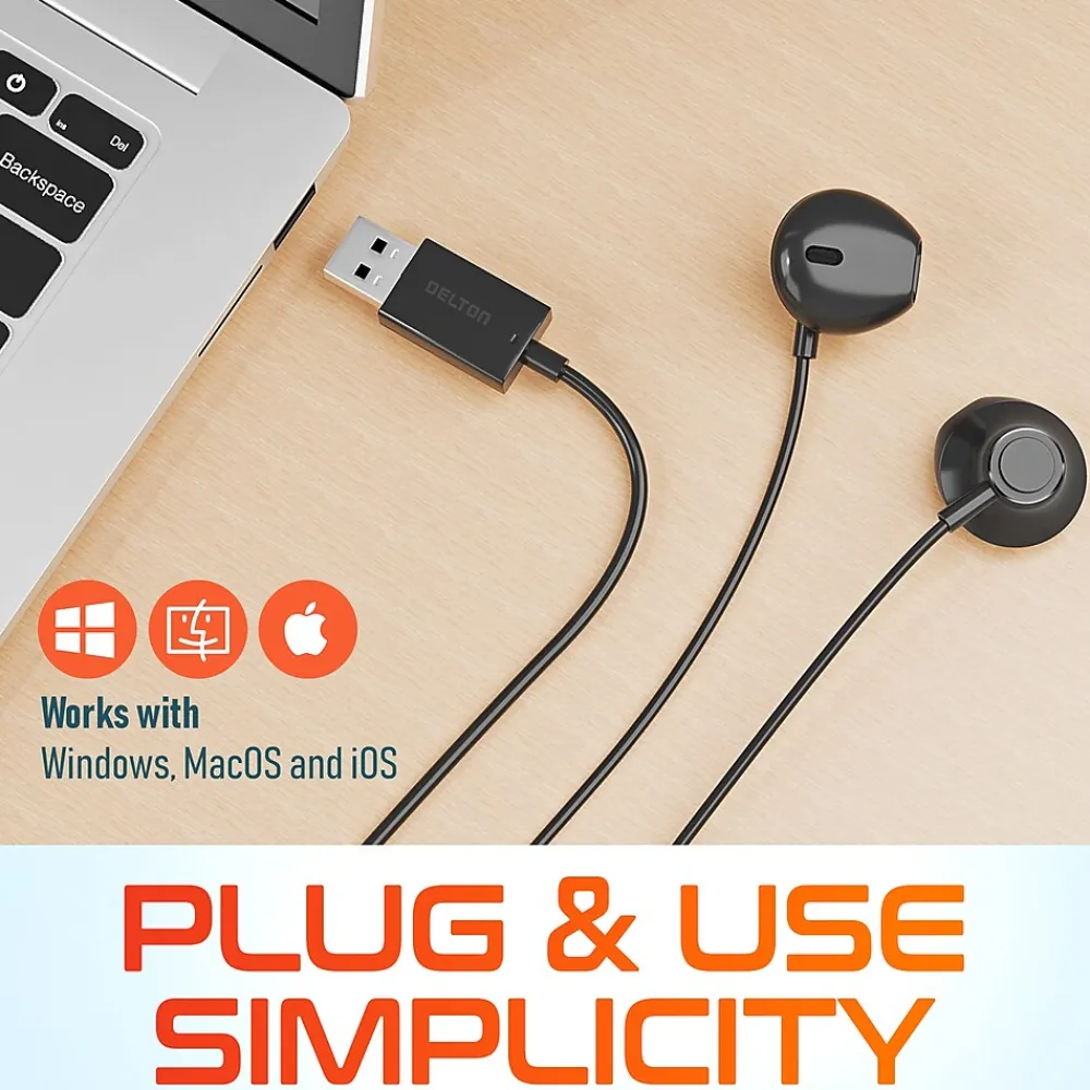 Discount Delton 10E Stereo USB In-Ear Computer Headset with Microphone, Black (DWH10E)