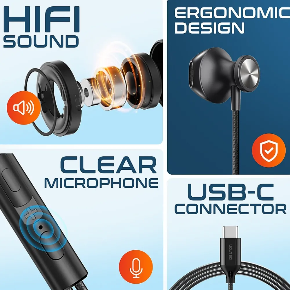 New Delton 15EC Stereo Earbuds, USB Type-C (DWH15EC)