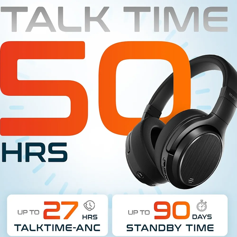 Hot Delton M101 Wireless Active Noise Canceling Bluetooth Stereo Business/Gaming Over-the-Ear Computer Headset, Black (DBHM101D)