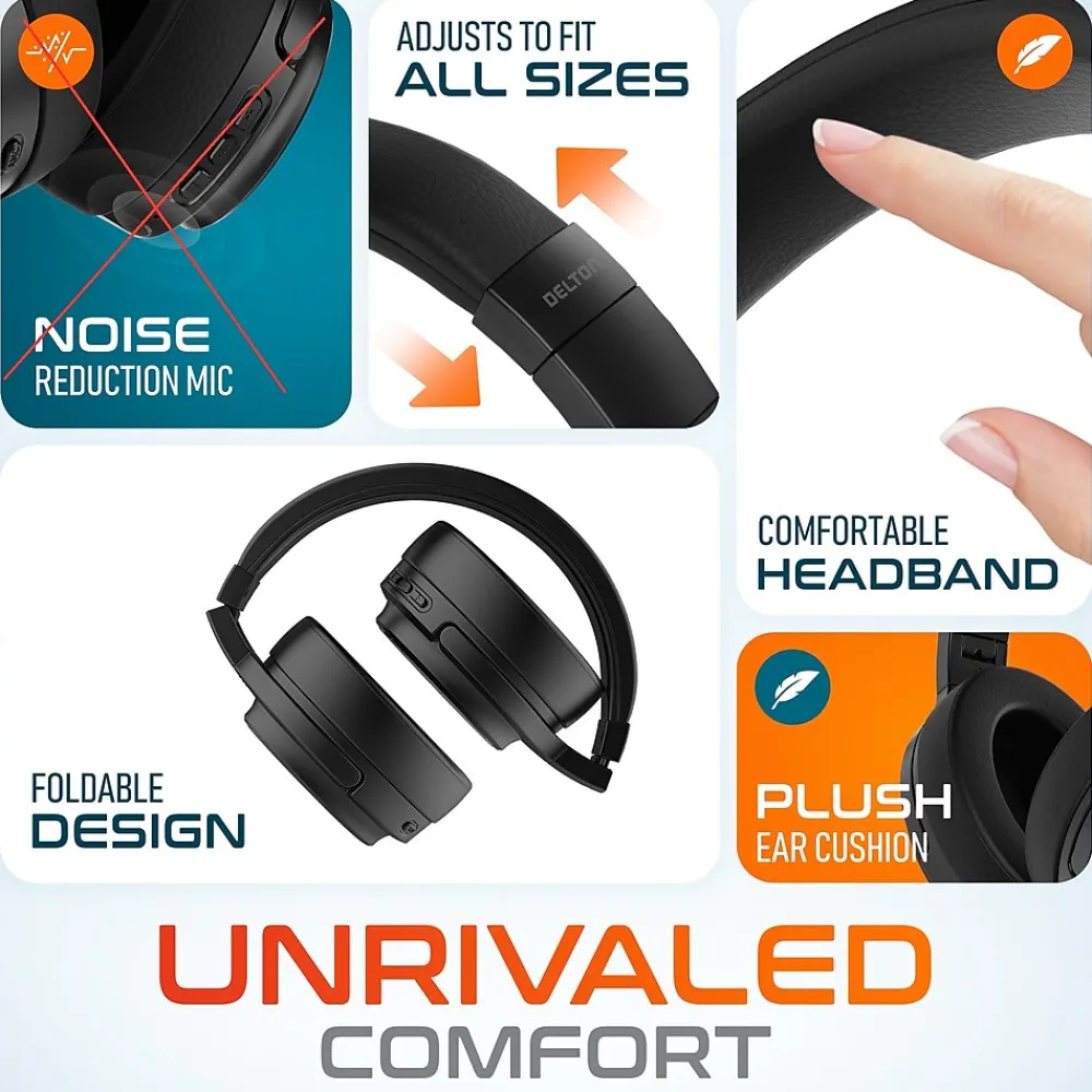 Hot Delton M101 Wireless Active Noise Canceling Bluetooth Stereo Business/Gaming Over-the-Ear Computer Headset, Black (DBHM101D)