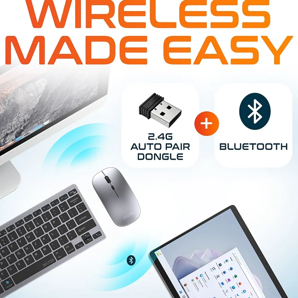 Sale Delton N35 Portable/Travel/Small Wireless Keyboard and Mouse Combo, Silver (DKMKITMIN35-WB)