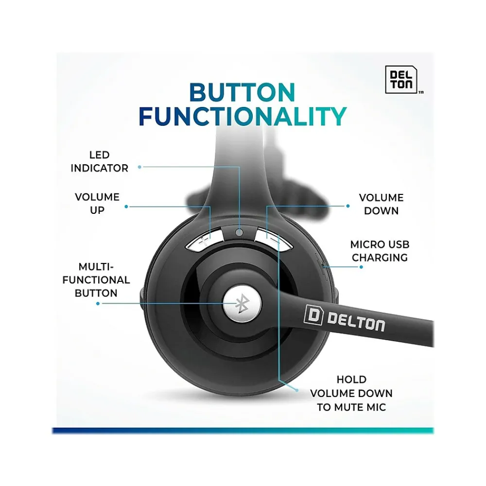 Online Delton Noise Canceling Bluetooth On Ear Mobile Headset, Black, 2/Pack (DBTHEAD10XBTDLX2)