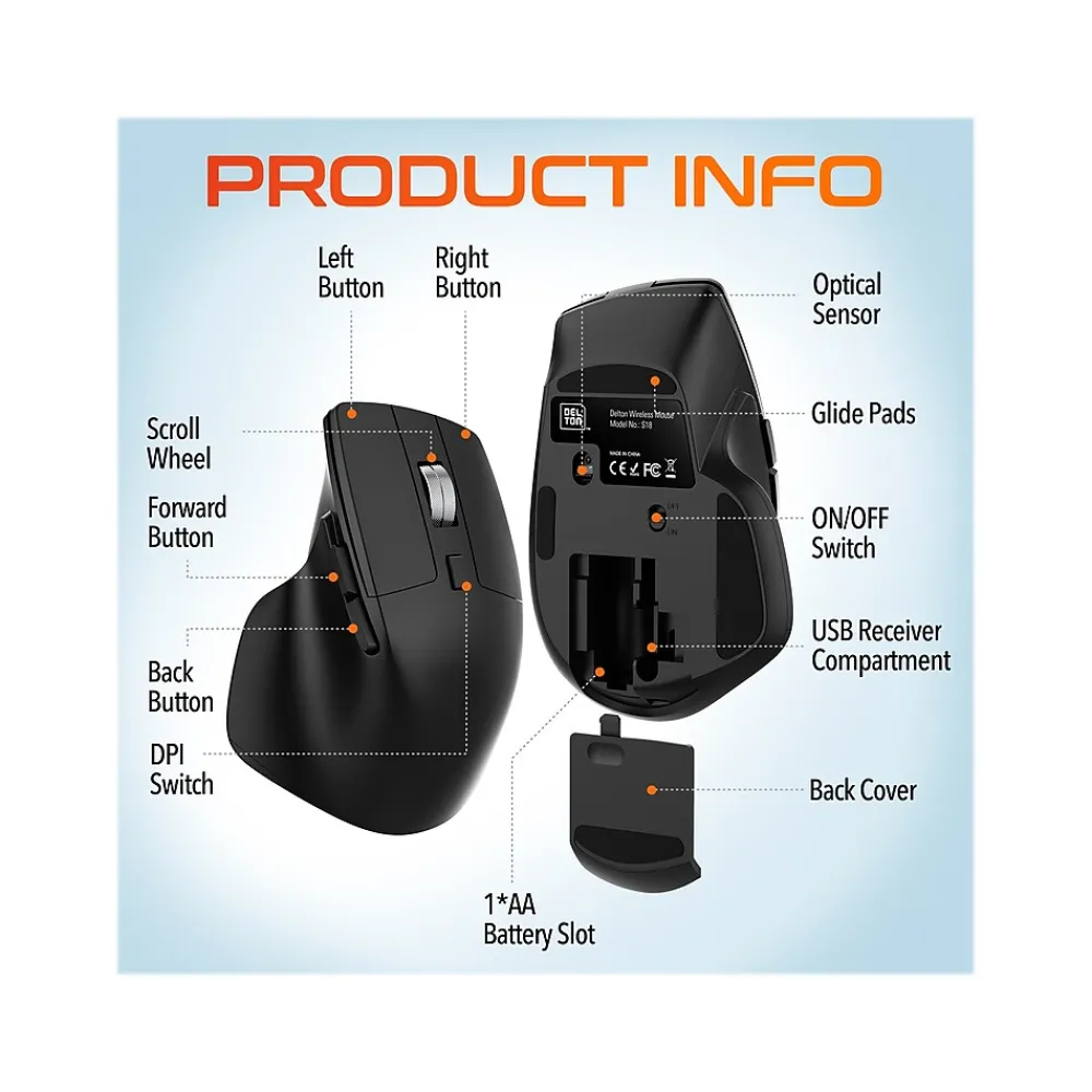 Discount Delton S18 Wireless Optical Mouse, Black (DMS18-WB)