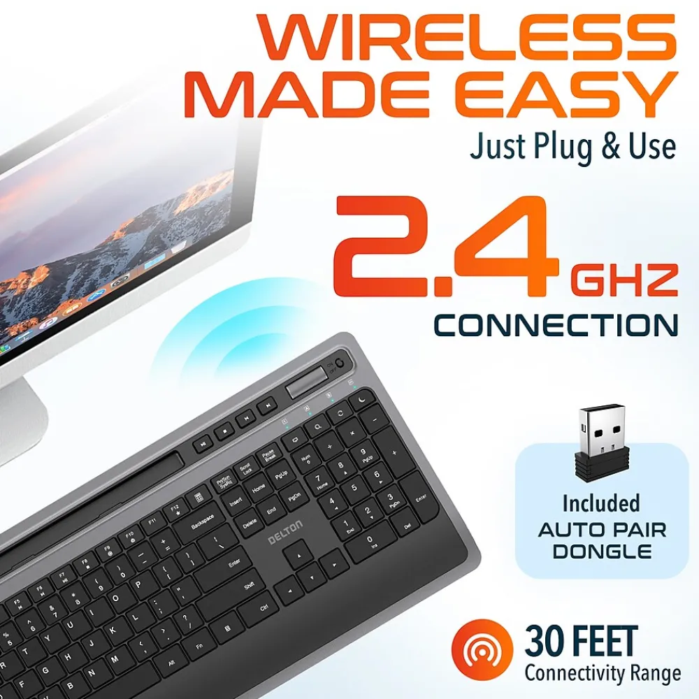 Sale Delton T42 Wireless Ergonomic Computer Keyboard with Tablet Holder, Black (DKBT42-WB)