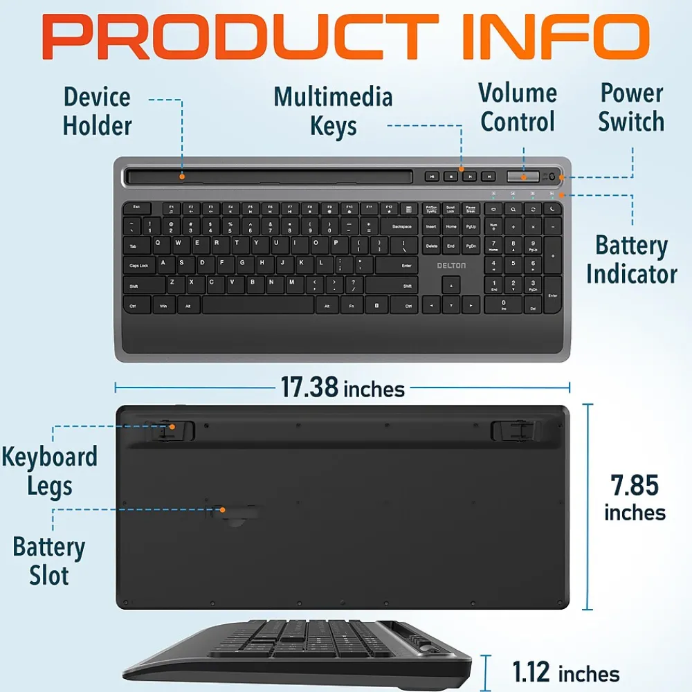 Sale Delton T42 Wireless Ergonomic Computer Keyboard with Tablet Holder, Black (DKBT42-WB)
