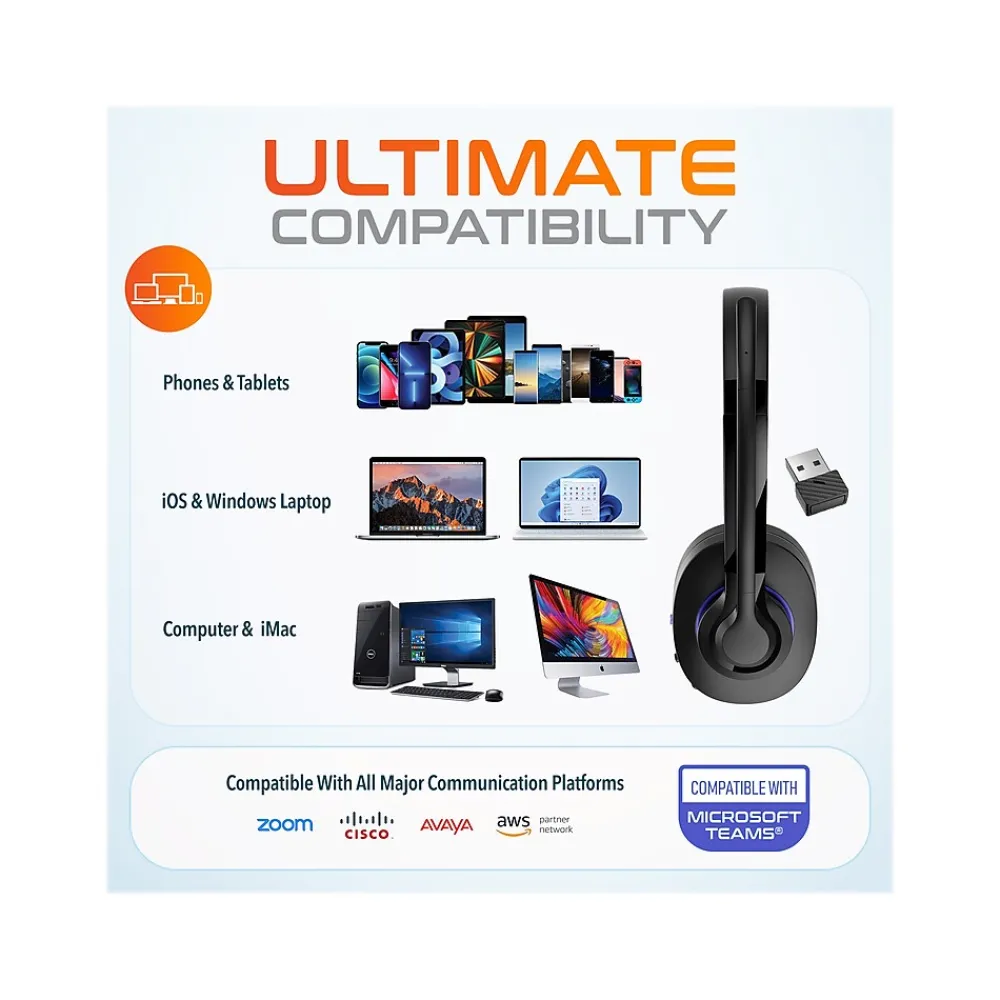 Sale Delton 60X Stereo Noise Canceling Bluetooth Computer Headset - Compatible with MS Teams, Black (DBTHEAD60XBTDL)