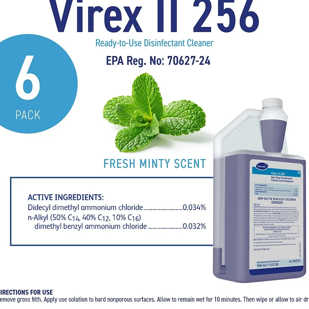 Virex II 256 One-Step Disinfectant Cleaner and Deodorant, 32 oz., 6/Carton (04331.)<Diversey Clearance