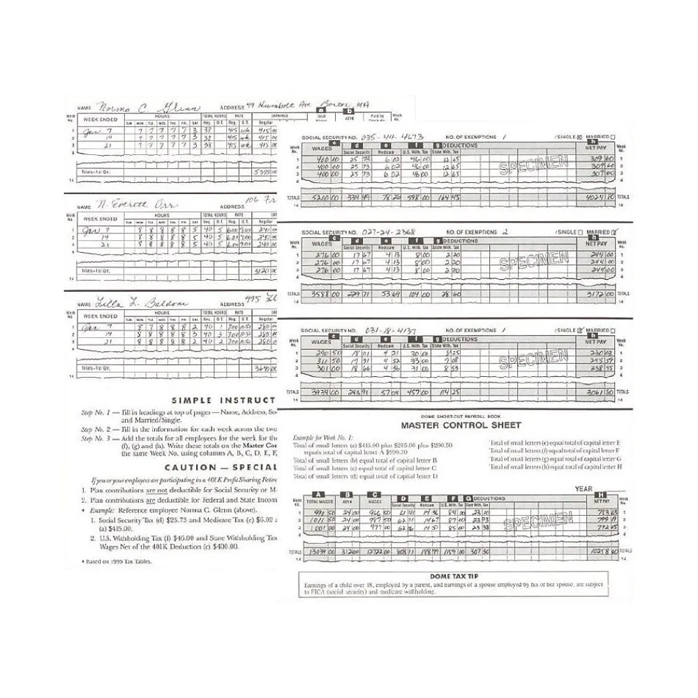 Accounting & Record Journals*Dome Short-Cut Payroll Book, 8 Columns, 11.25" x 8.75", Navy (650)
