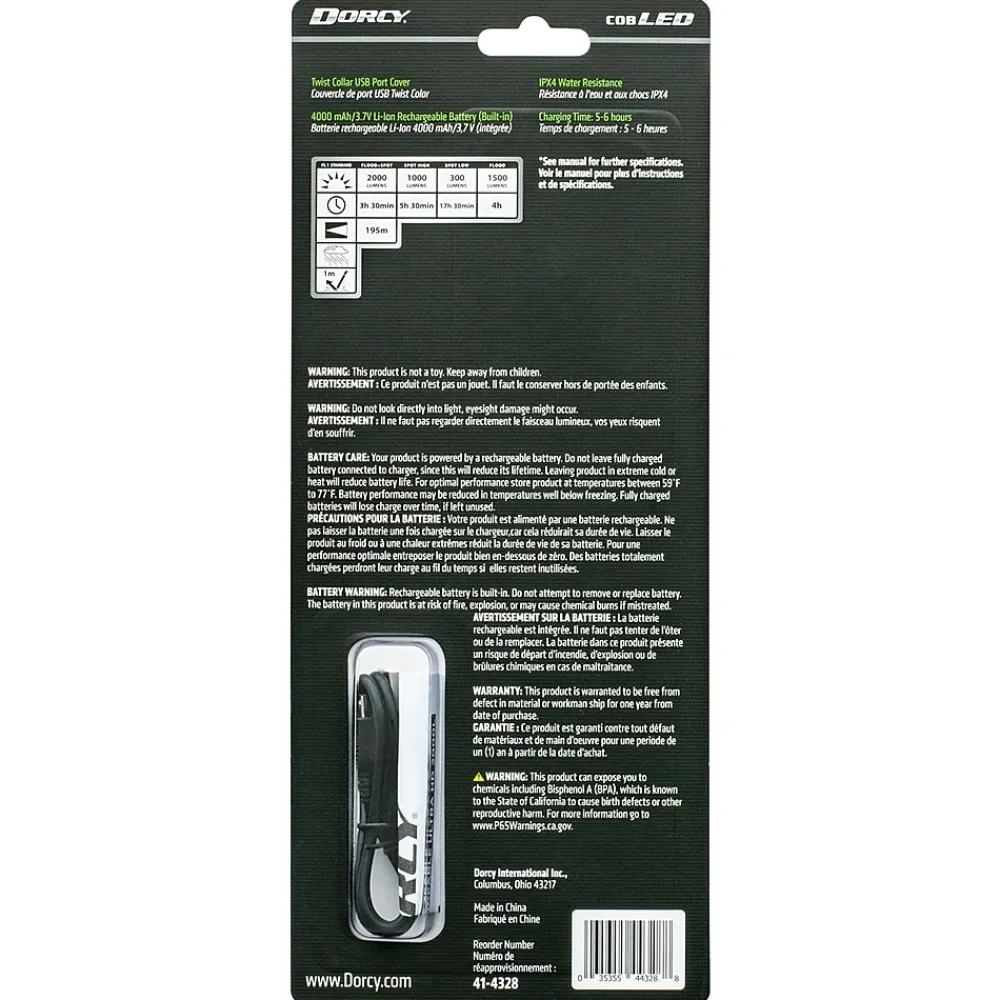 Dorcy 10" 2,000-Lumen USB Rechargeable Flashlight with Powerbank, Black (41-4328)
