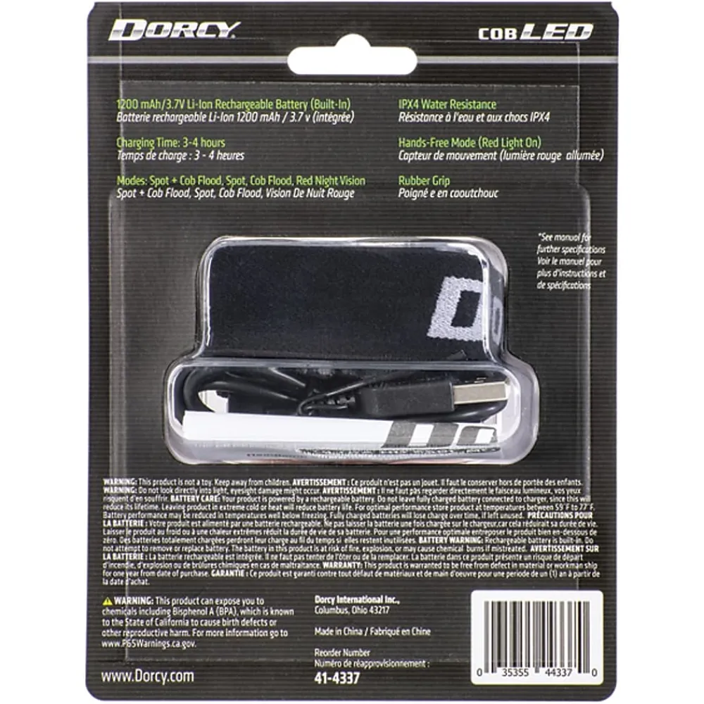 Dorcy Ultra HD 650-Lumen LED Rechargeable Headlamp with Motion Sensor, Red & Black (41-4337)