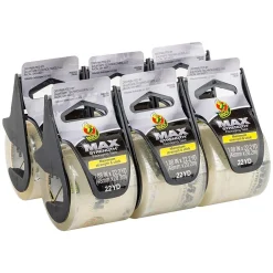 Outlet Duck Max Strength Packaging Tape with Dispenser, 1.88" x 22 yards, Clear, 6/Pack (284983)