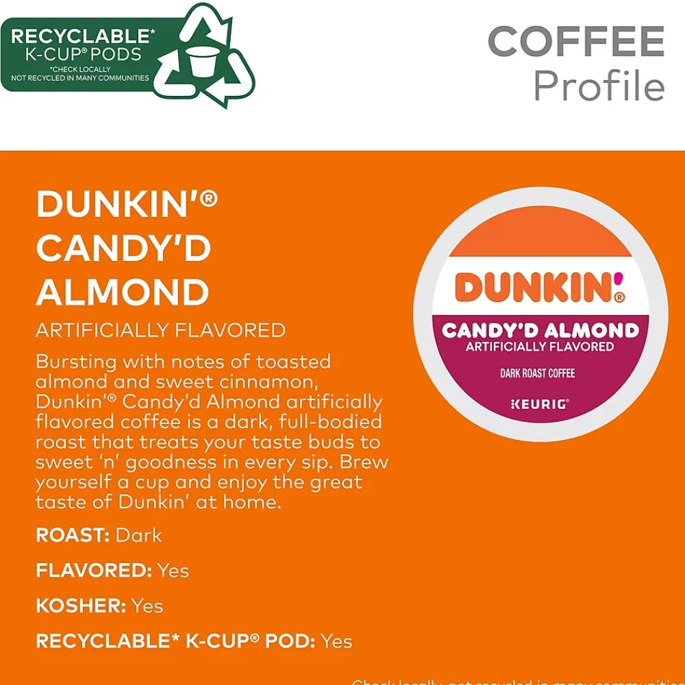 Dunkin' Candy'd Almond Coffee Keurig K-Cup Pods, Dark Roast, 22/Carton (5000375651)