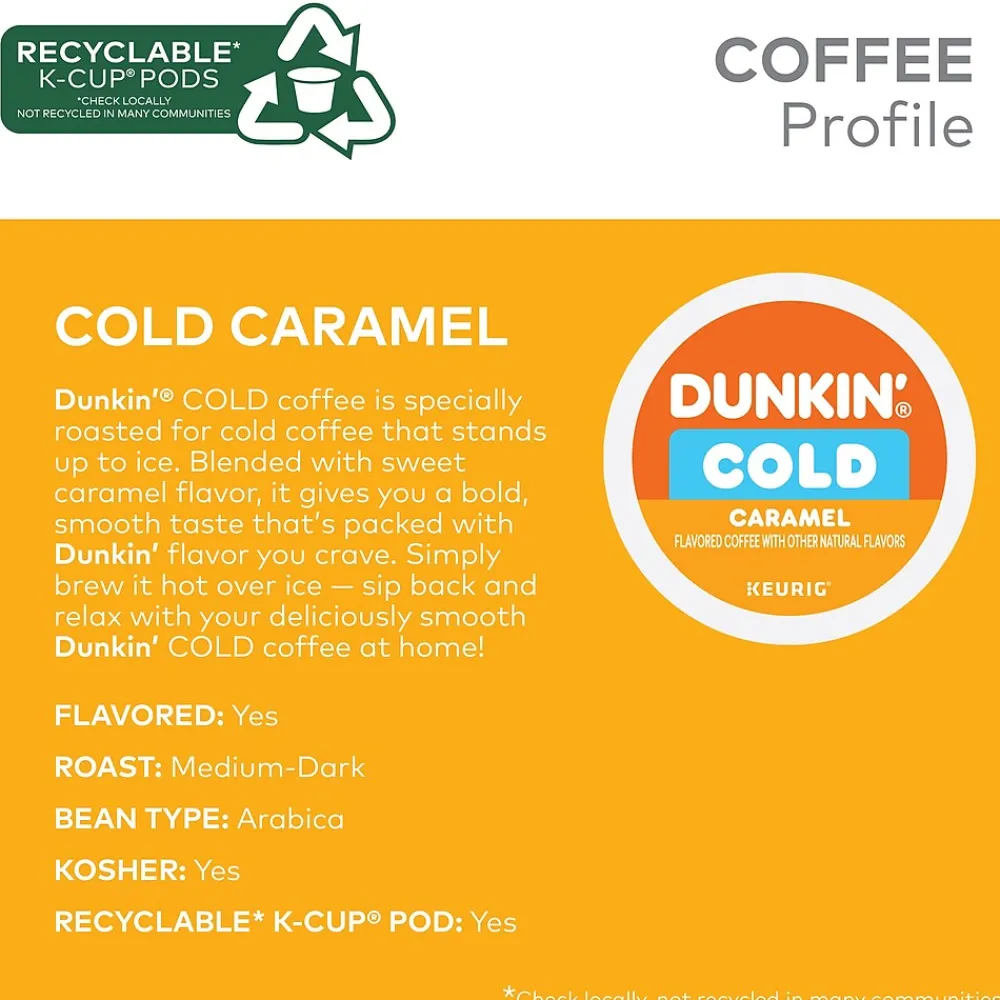 Dunkin' Cold Caramel Iced Coffee Keurig® K-Cup® Pods, Medium Dark Roast, 22/Box (5000375314)