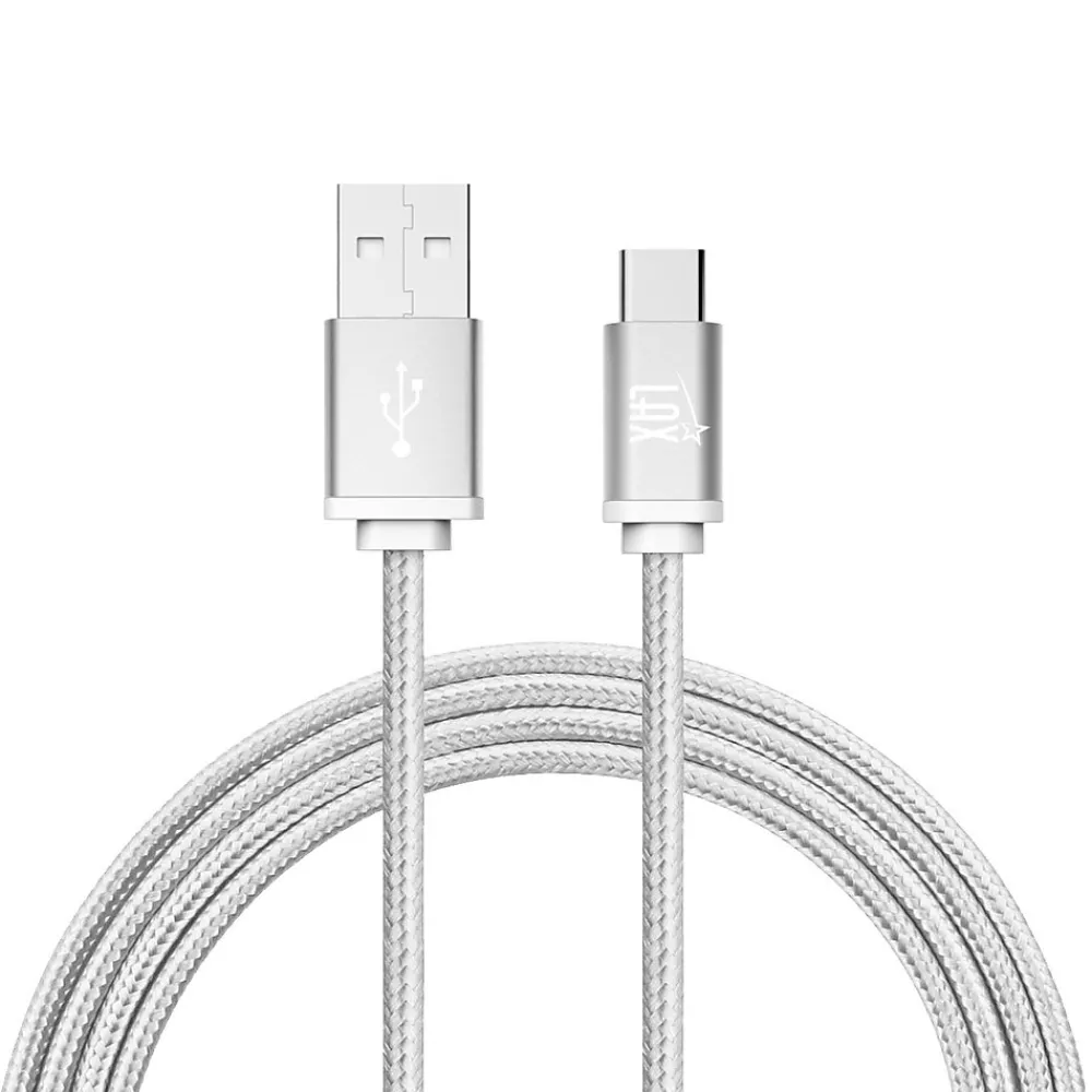 Durable Braided USB Type C Cable for Google Pixel 2, Samsung S8 (6ft) - Silver<LAX Gadgets