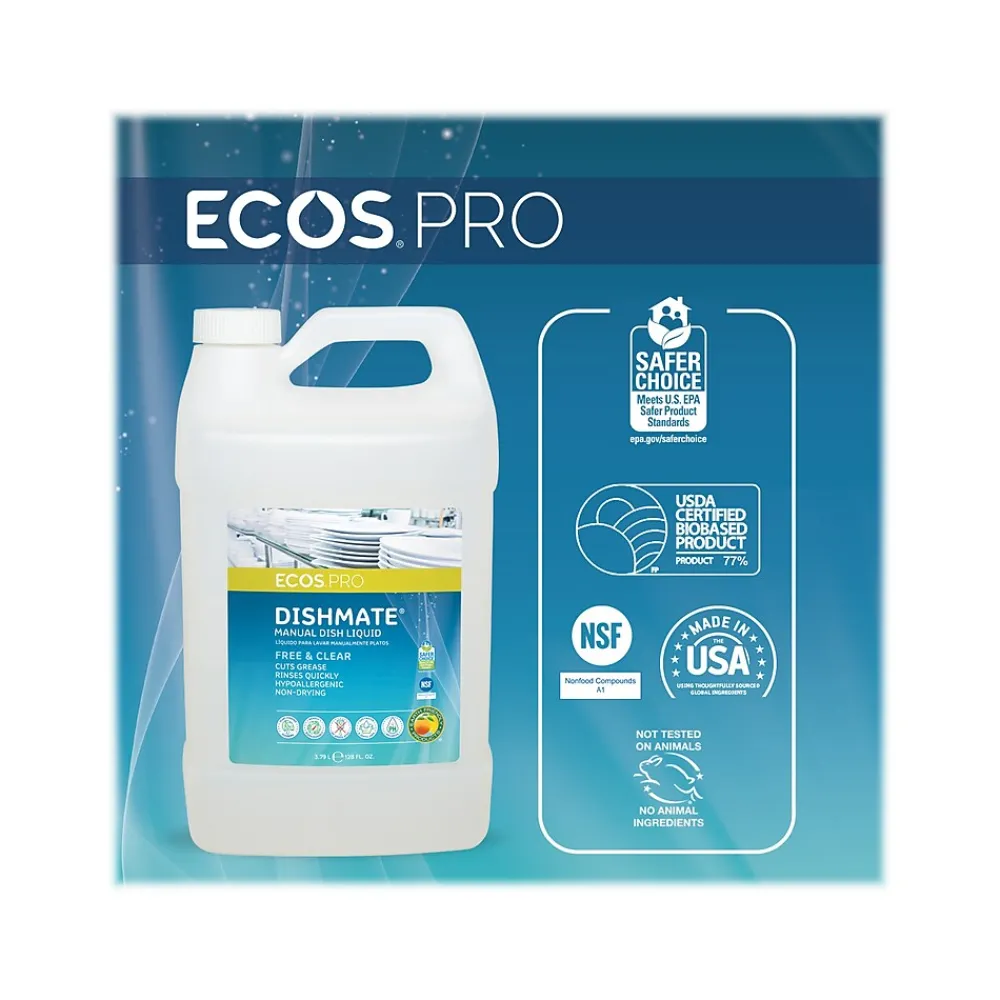 Dishmate Liquid Dish Soap, Unscented, 128 oz. (PL9721/04)<ECOS PRO Best