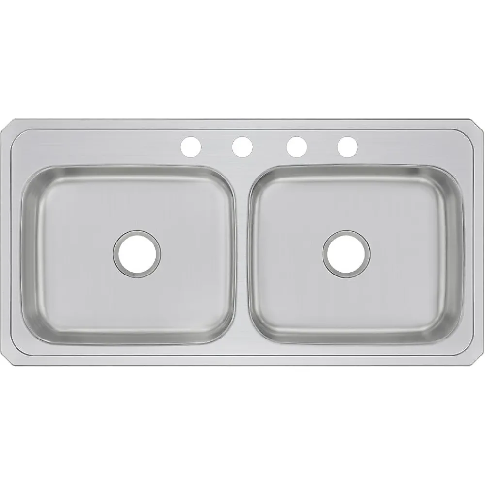 Elkay Celebrity 4-Hole Dual-Bowl Drop-In Kitchen Sink, 22" x 43" x 6.88", Stainless Steel, Brushed Satin (CR43224)