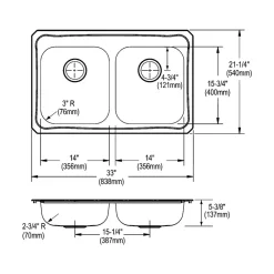 Elkay Celebrity 3-Hole Dual-Bowl Drop In Kitchen Sink, 21.25
