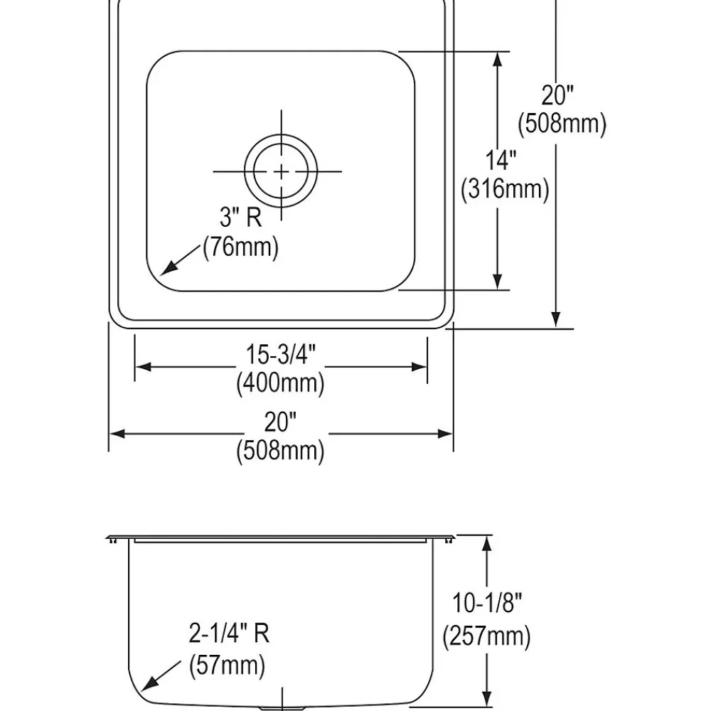 Elkay Celebrity Stainless Steel 20" x 20" x 10-1/8", Single Bowl Top Mount Laundry Sink (ESE2020101)
