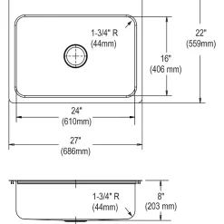 Elkay Dayton Stainless Steel 27" x 22" x 8", Single Bowl Dual Mount Sink (DSESR127224)