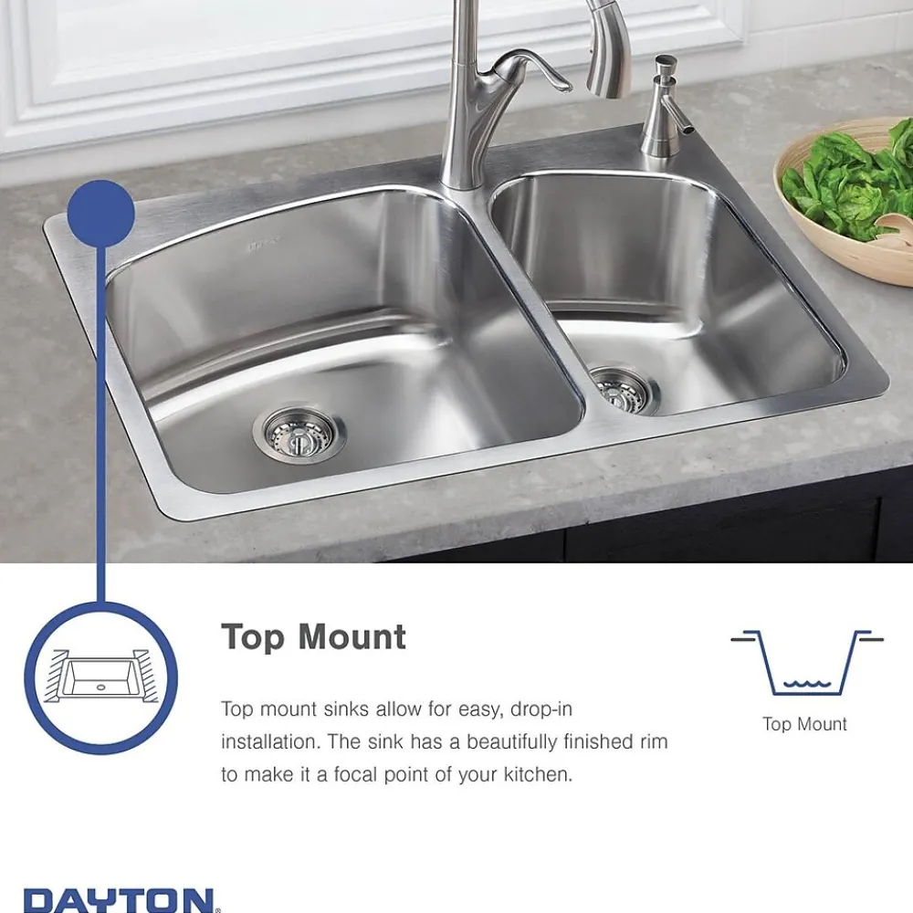 Elkay Dayton Stainless Steel 17" x 19" x 6-1/8", Single Bowl Top Mount Bar Sink, Satin (D117193)