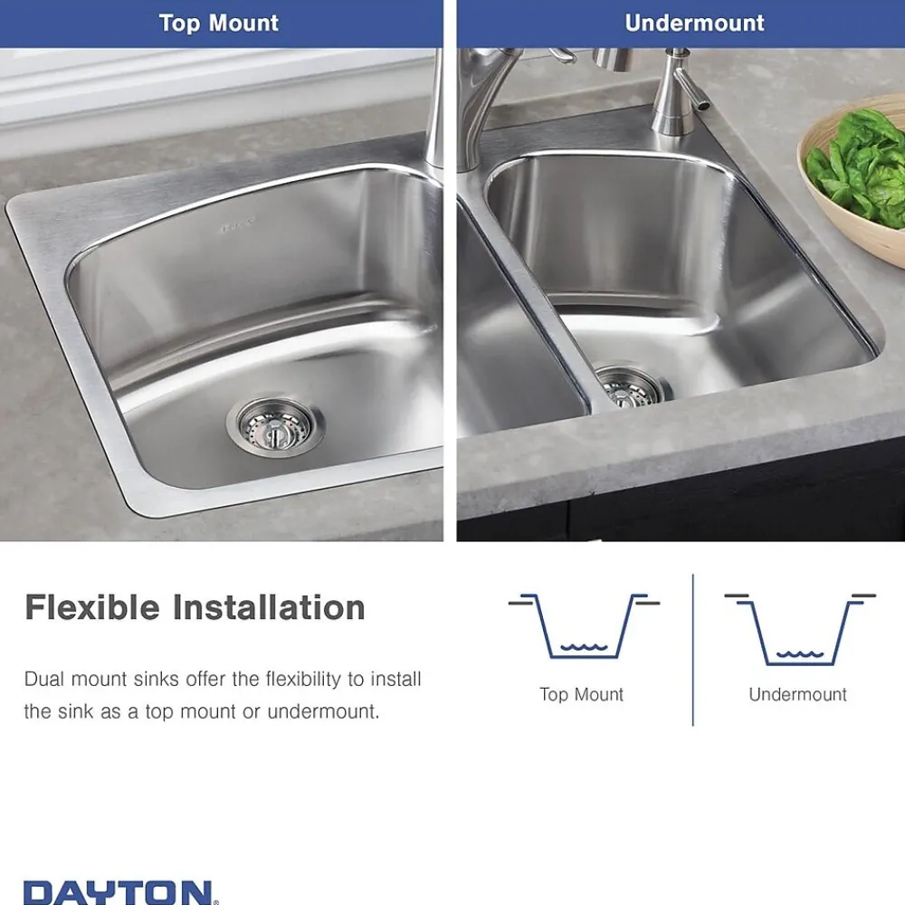 Elkay Dayton Stainless Steel 33" x 22" x 8", Equal Double Bowl Dual Mount Sink (DPXSR233222R)