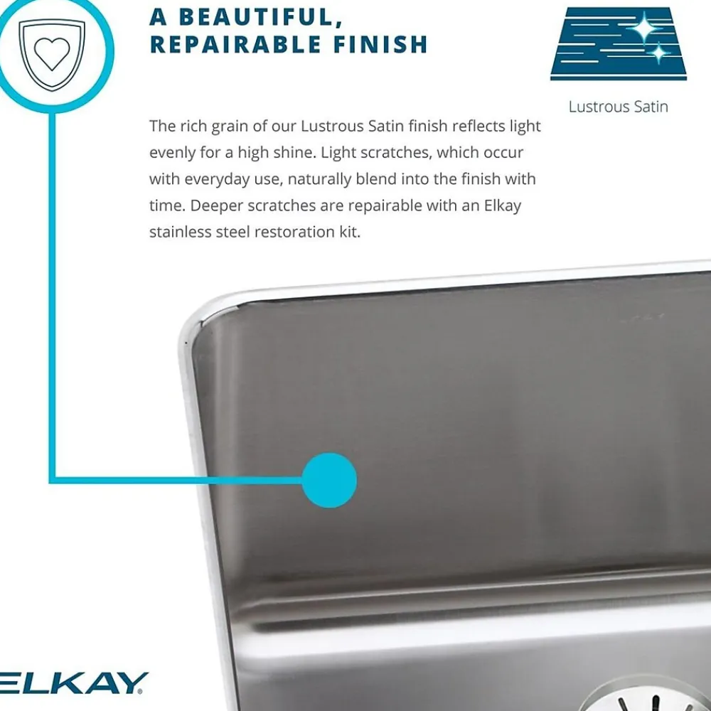 Elkay Lustertone 19-1/2" Drop In Single Basin Stainless Steel Kitchen Sink (LRAD1919653)
